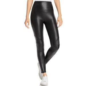 Spanx Black Faux Leather Quilted Moto Leggings Women’s Size Small Stretch